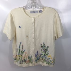 Vintage Marisa Christina S/S 100% Cotton Hand Embroidered Cardigan Shell Buttons